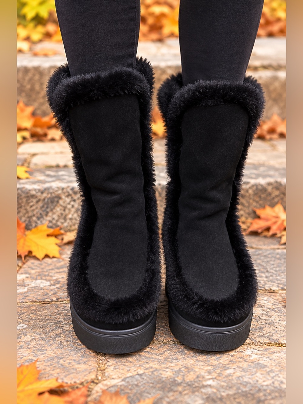 J Slides Black Faux Fur Lined by Winter Ankle Boots